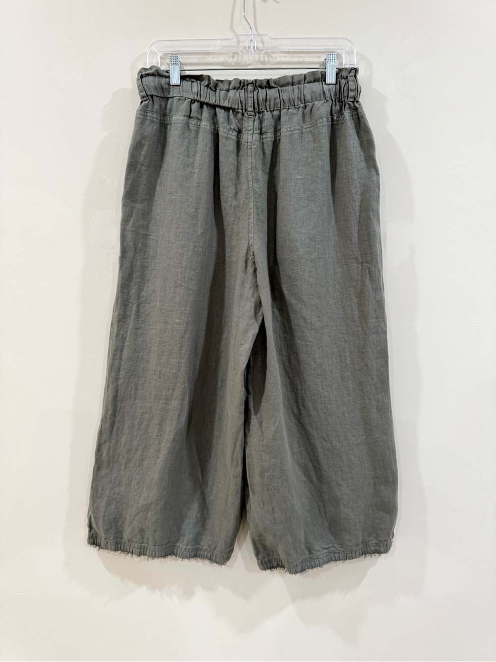 Cloth & Stone 100% Linen Wide Leg Cropped Pants Sage Gray Raw Hem Size S - Picture 7 of 8